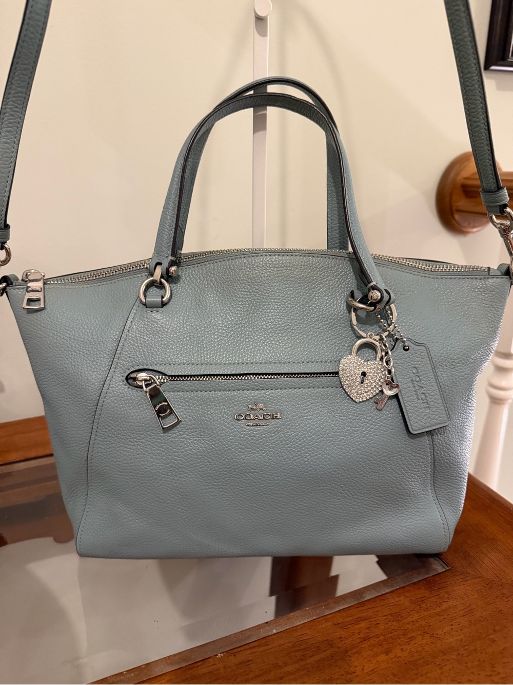 Coach Prairie Satchel 58874 Blue Pebbled Leather Crossbody Shoulder Bag
